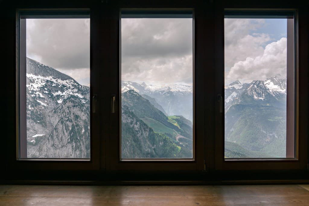 Windows looking out over a mountain